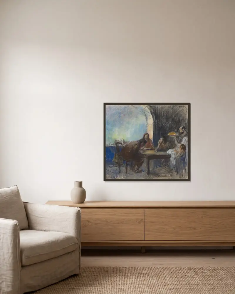Måltiden i Emmaus av Jean-Louis Forain inramad på en vägg