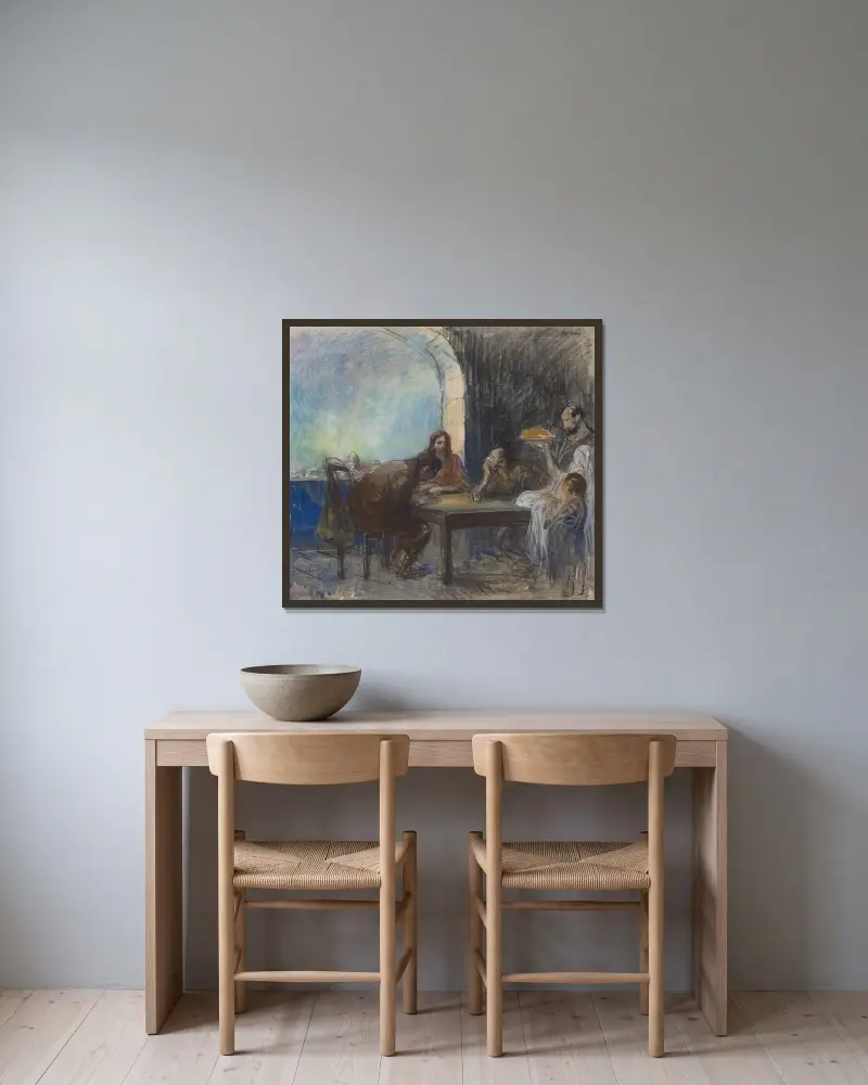 Måltiden i Emmaus av Jean-Louis Forain inramad på en vägg