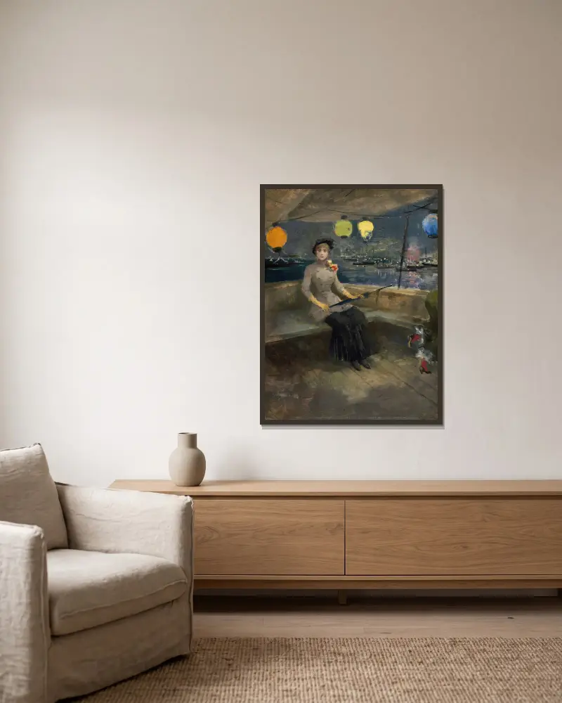 Woman On A Yacht av Jean-Louis Forain inramad på en vägg
