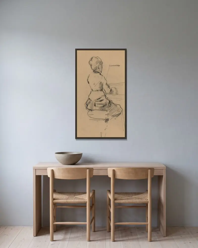 Ung kvinna sittande vid piano (verso) av Jean-Louis Forain inramad på en vägg