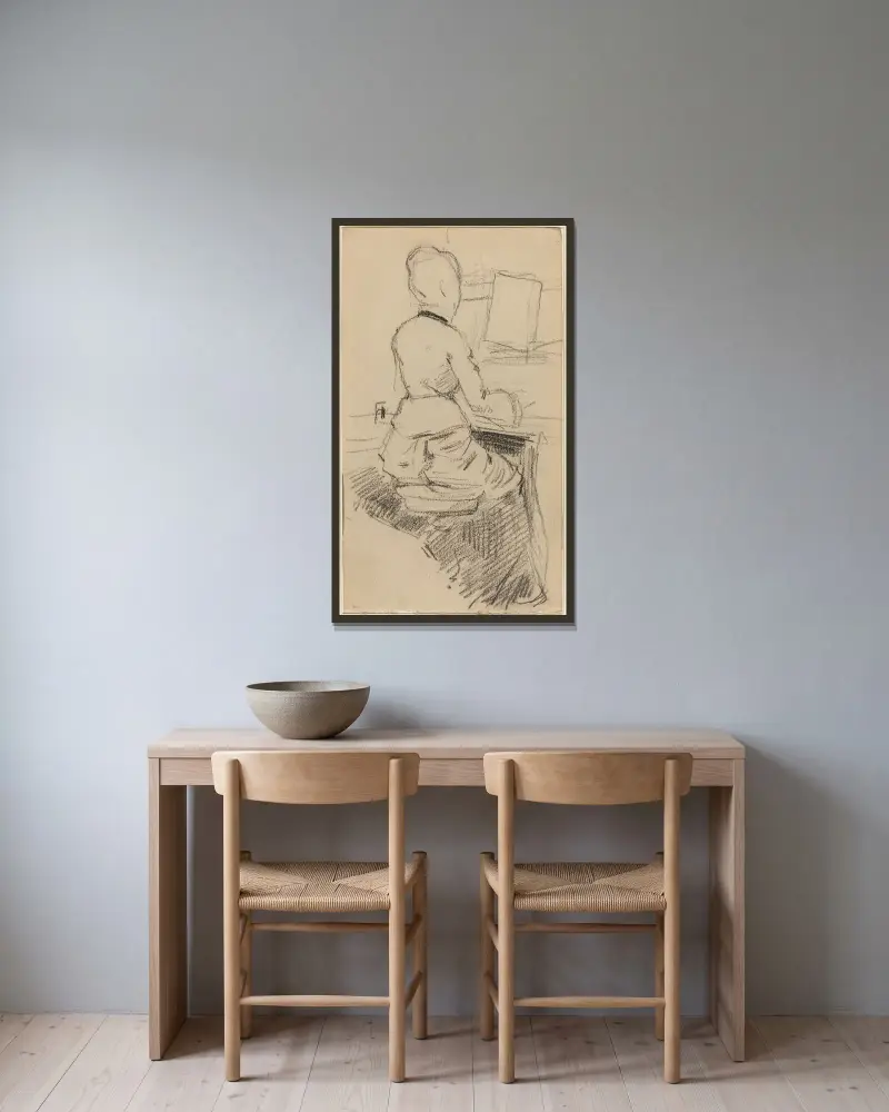 Ung kvinna vid piano av Jean-Louis Forain inramad på en vägg