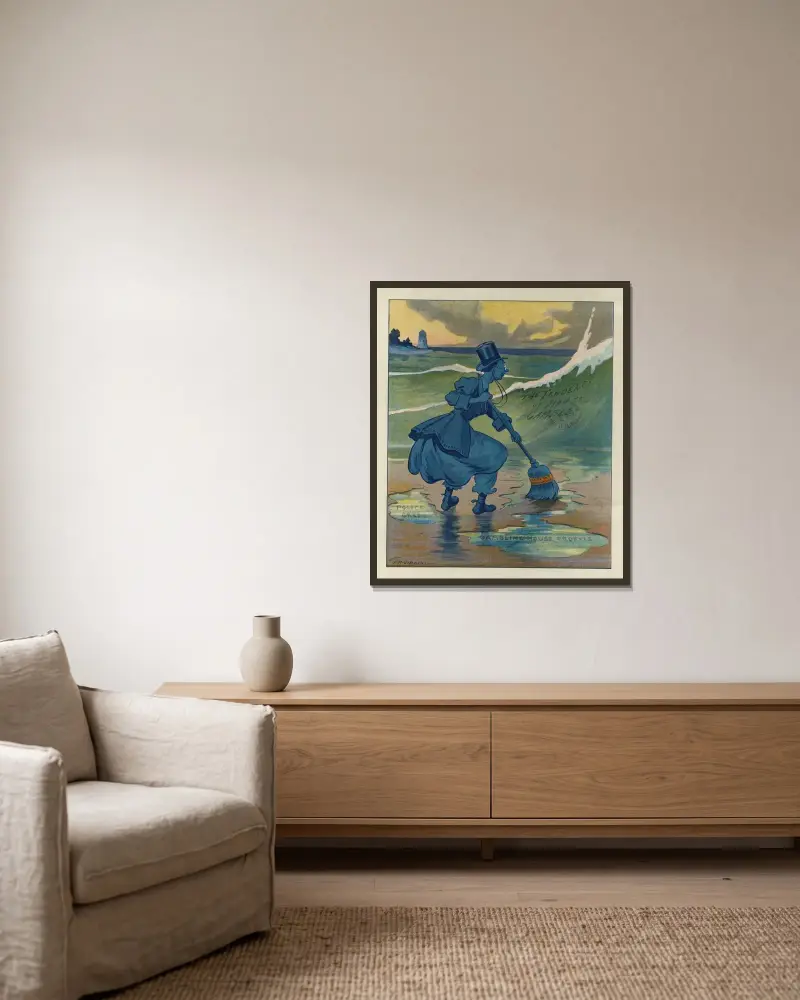Mrs. Partington übertroffen von Louis Glackens gerahmt an einer Wand