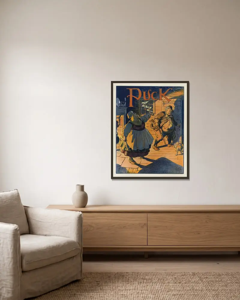 Hinaus in den Sturm von Louis Glackens gerahmt an einer Wand