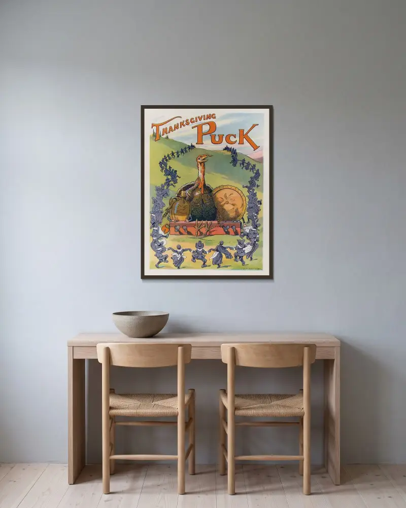 Thanksgiving Puck von Louis Glackens gerahmt an einer Wand