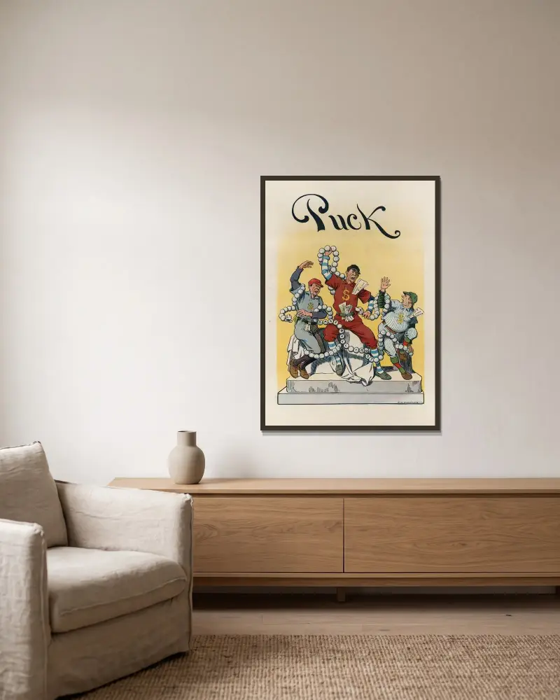 Der Baseball-Laokoon von Louis Glackens gerahmt an einer Wand