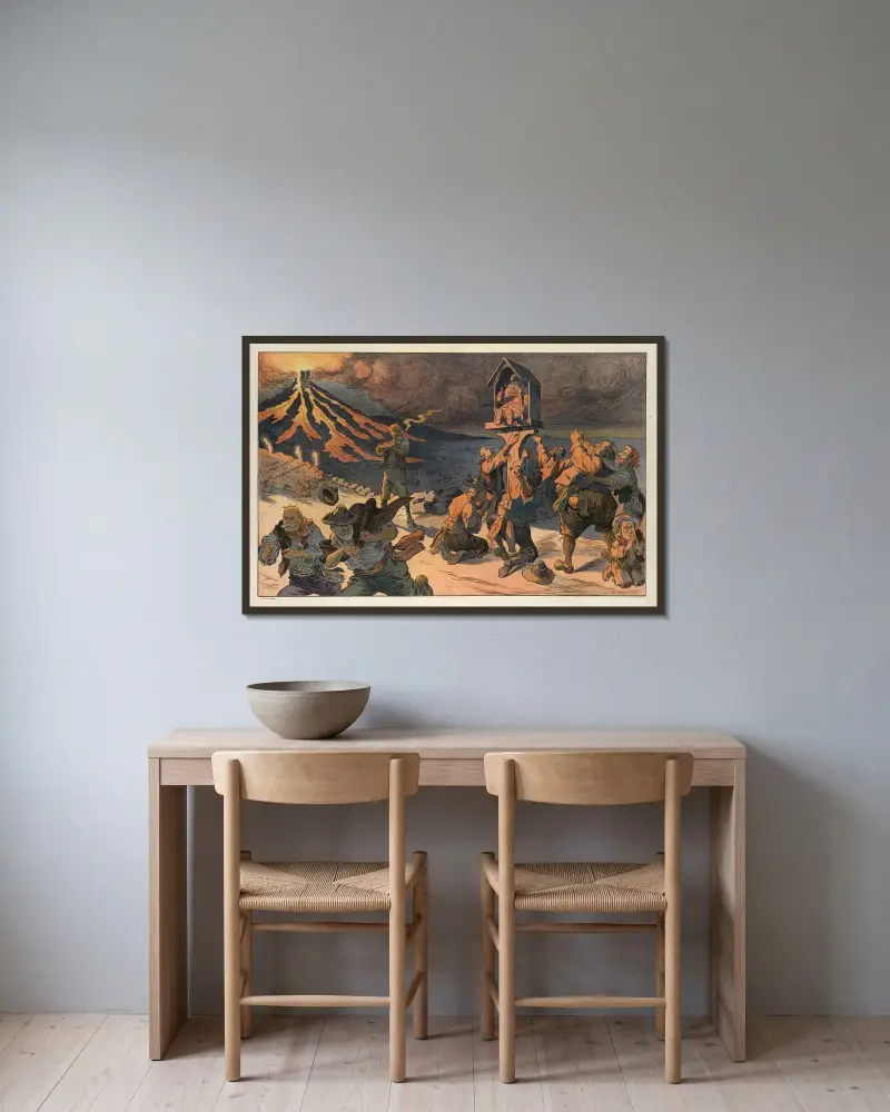Die nahende Lava von Louis Glackens gerahmt an einer Wand