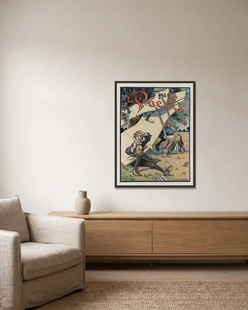 Die Entdeckung des Gravitationsgesetzes von Louis Glackens gerahmt an einer Wand