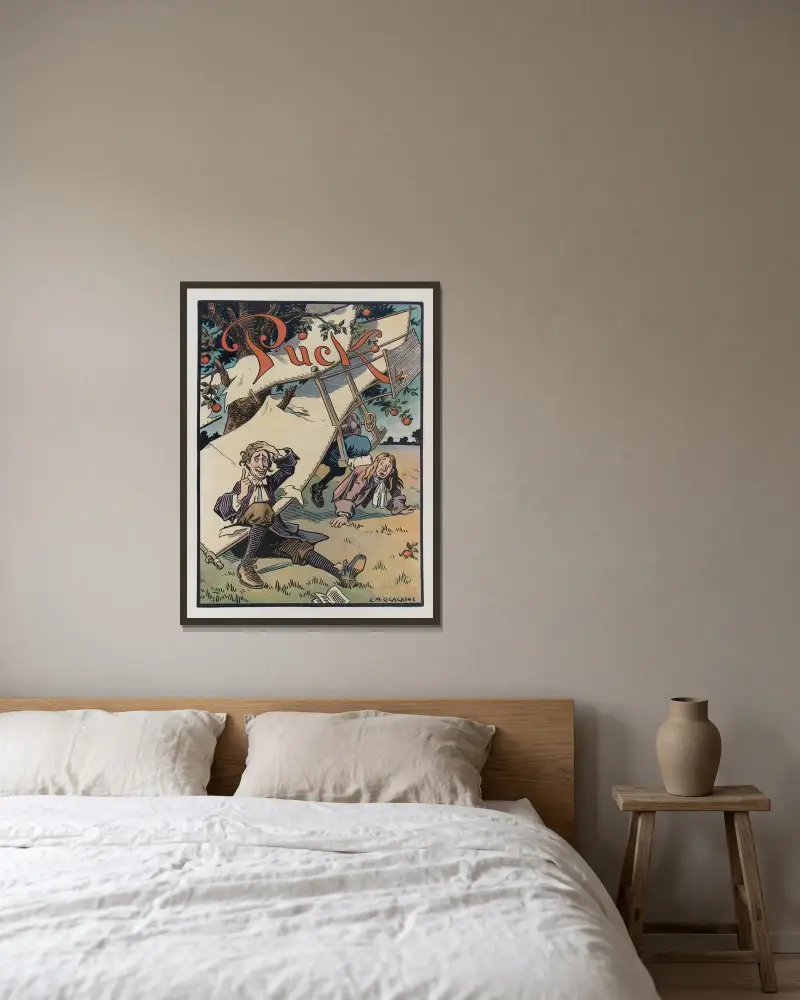 Die Entdeckung des Gravitationsgesetzes von Louis Glackens gerahmt an einer Wand