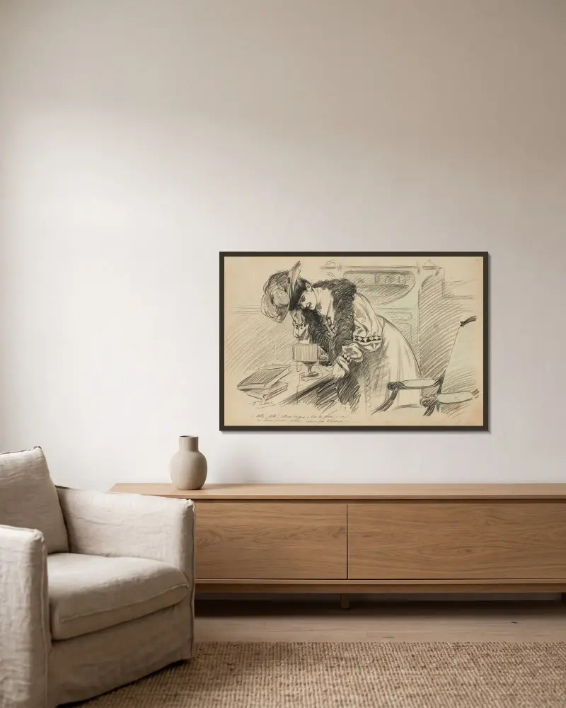 Allo allo allons voyons à bas les pattes je ne me laisse jamais peloter, même par téléphone von Fernand Louis Gottlob gerahmt an einer Wand