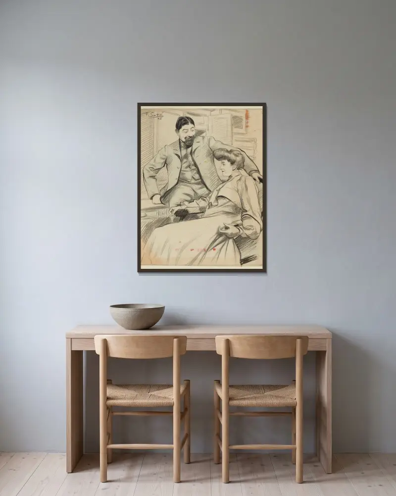 Couple dans un intérieur., 1905 av Fernand Louis Gottlob inramad på en vägg