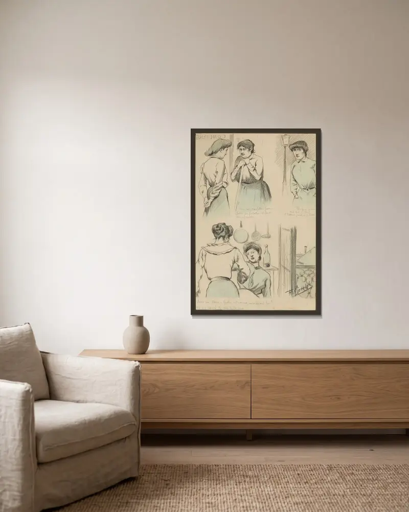 Crois, moi, ma fille, pour faire sa pelotte il faut être ficelle Pourquoi qu’on dit que j’fais l’trottoir, puisque je l von Fernand Louis Gottlob gerahmt an einer Wand