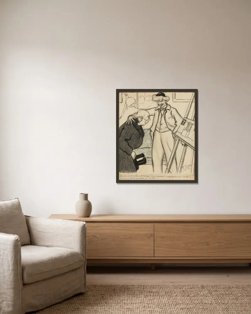 Il est très gentil votre petit tableau mais pourquoi n’avez vous pas fait l’escalier – farceur c’est le concierge q av Fernand Louis Gottlob inramad på en vägg