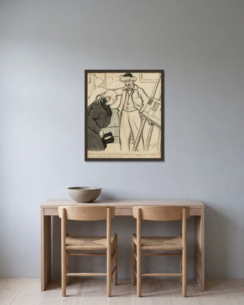 Il est très gentil votre petit tableau mais pourquoi n’avez vous pas fait l’escalier – farceur c’est le concierge q av Fernand Louis Gottlob inramad på en vägg