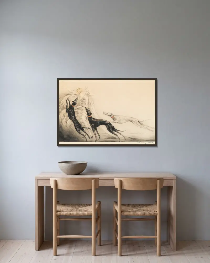 Coursing II, Louis Icart v rámu na stěně