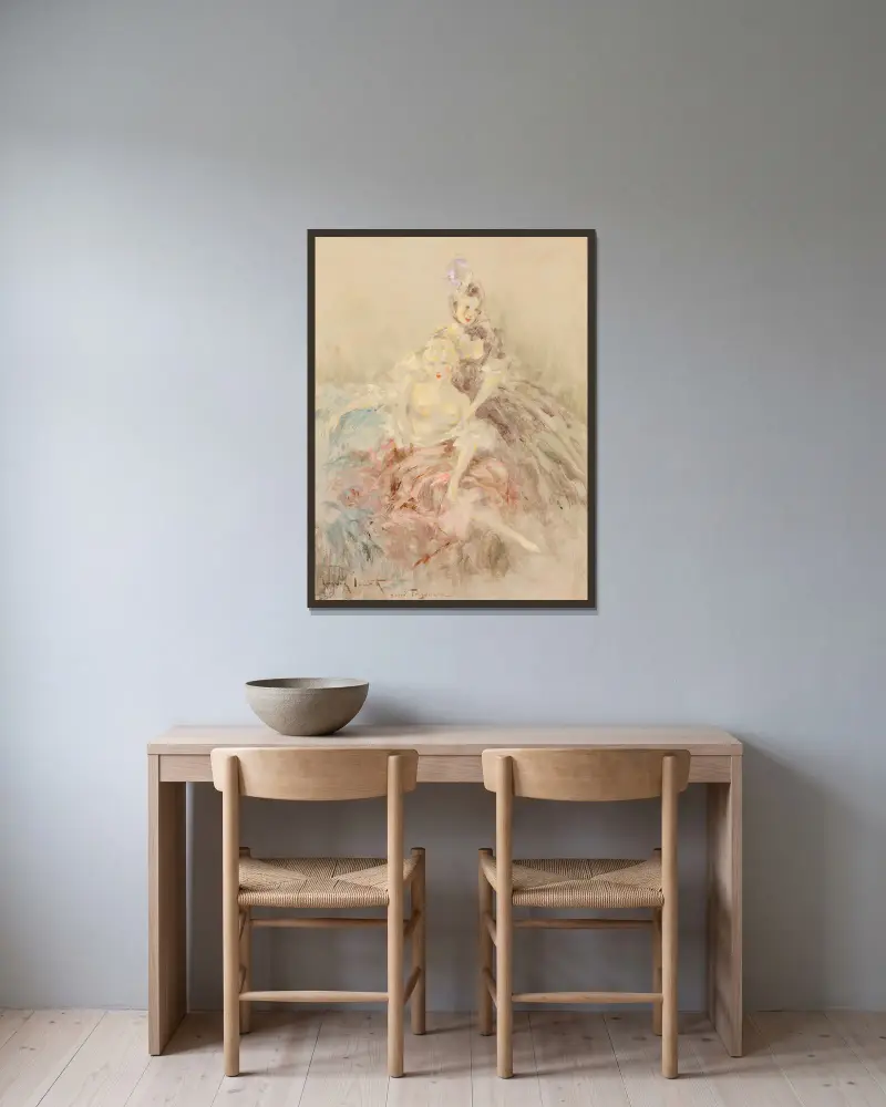 D’apres Fragonard av Louis Icart inramad på en vägg