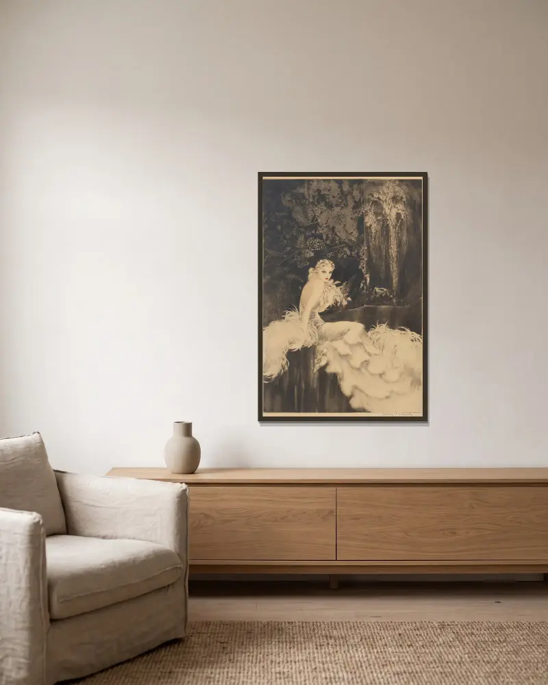 Orchideje, Louis Icart v rámu na stěně