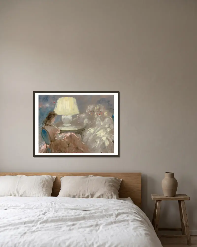 Unter der Lampe von Louis Icart gerahmt an einer Wand