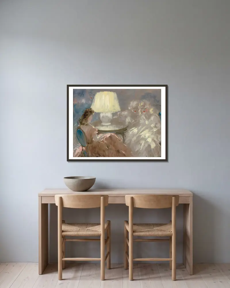Unter der Lampe von Louis Icart gerahmt an einer Wand