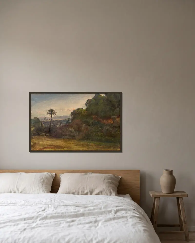 Landschaft aus der Umgebung von Algier von Louis Janmot gerahmt an einer Wand