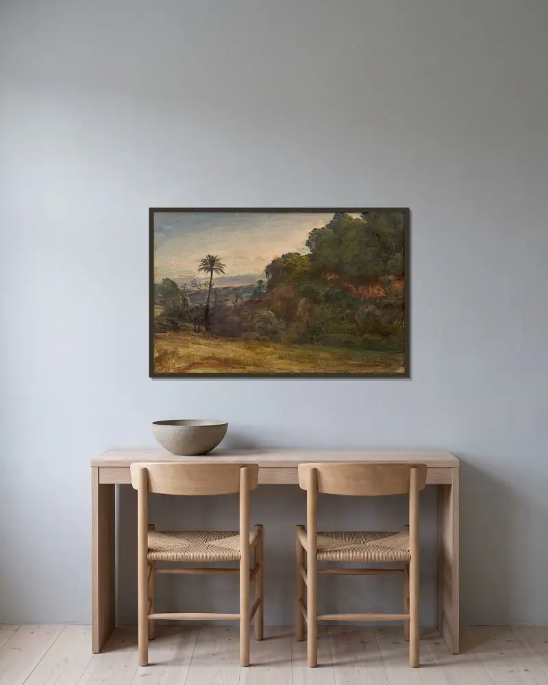 Landschaft aus der Umgebung von Algier von Louis Janmot gerahmt an einer Wand