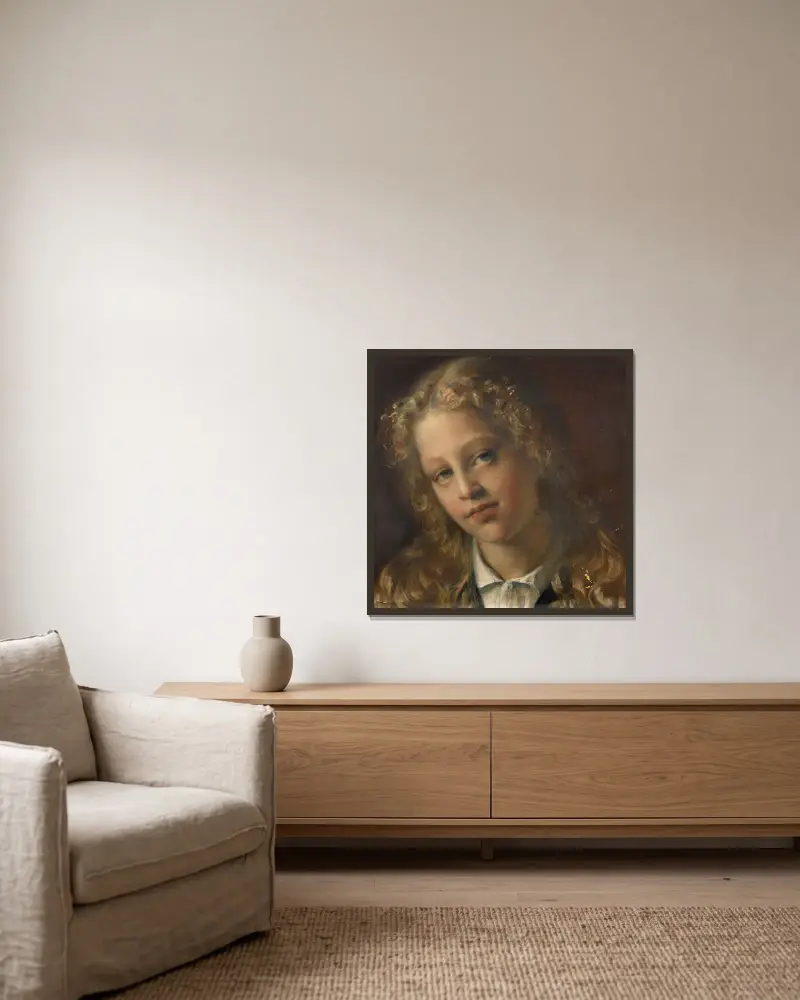Portrait of a young blonde girl av Louis Janmot inramad på en vägg