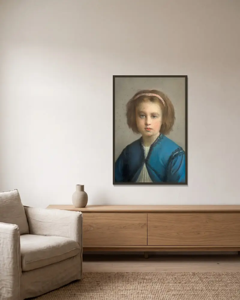 Bildnis der Cécile, Tochter des Künstlers, im Alter von 6 Jahren von Louis Janmot gerahmt an einer Wand