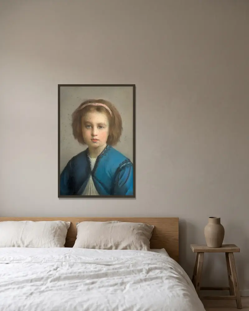 Bildnis der Cécile, Tochter des Künstlers, im Alter von 6 Jahren von Louis Janmot gerahmt an einer Wand