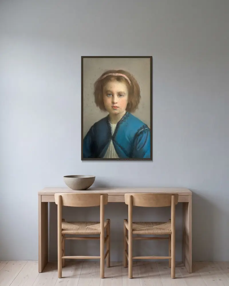 Bildnis der Cécile, Tochter des Künstlers, im Alter von 6 Jahren von Louis Janmot gerahmt an einer Wand