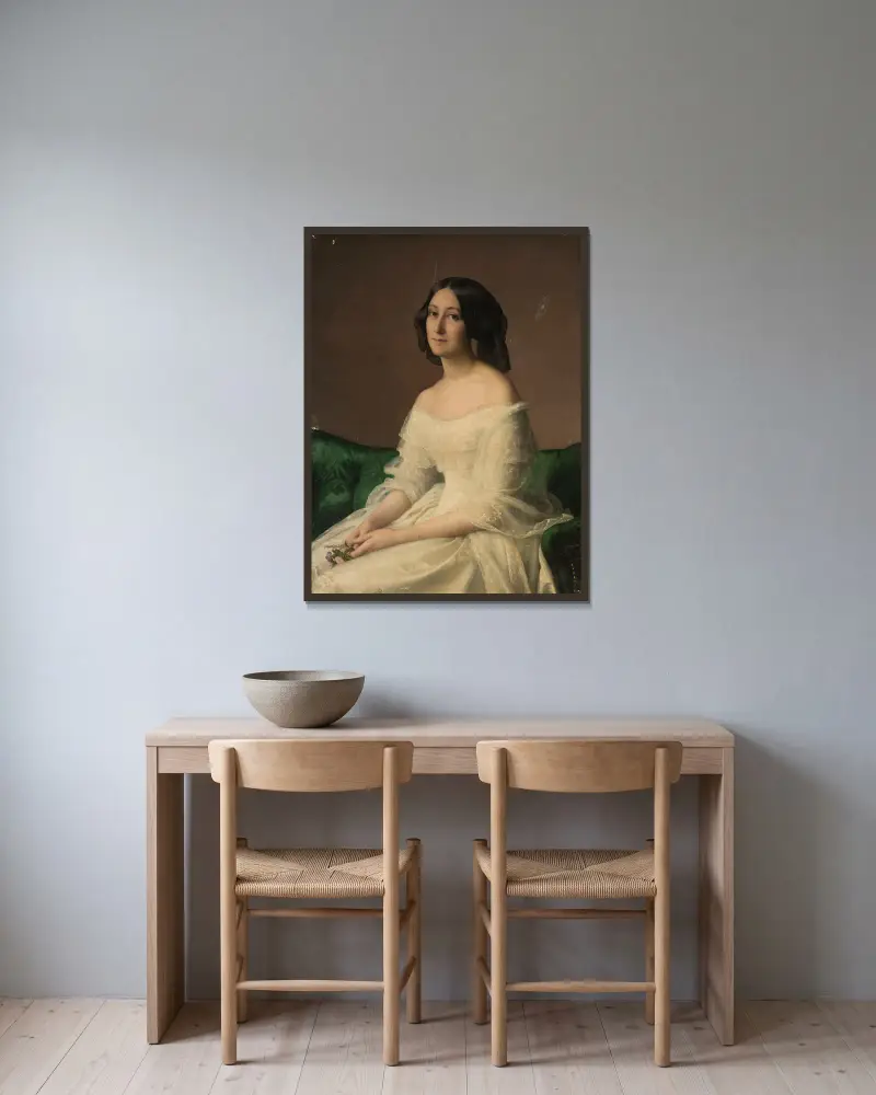 Portrait of Hortense Thayer née Bertrand av Louis Janmot inramad på en vägg