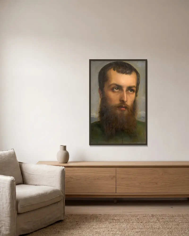 Förmodat självporträtt av konstnären av Louis Janmot inramad på en vägg
