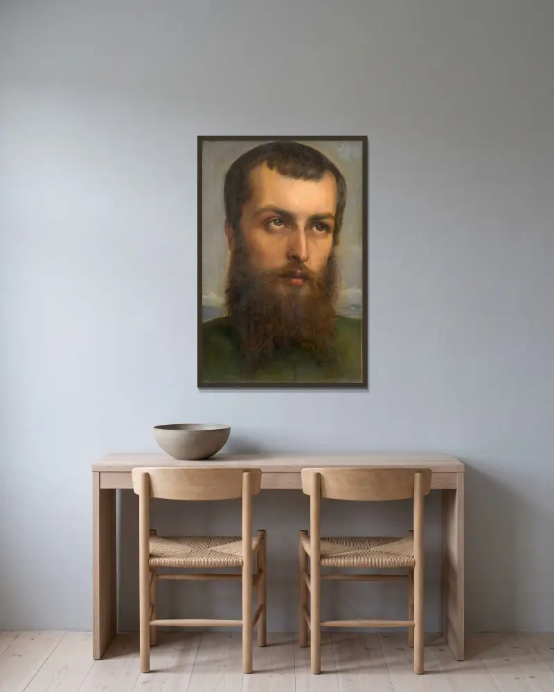Förmodat självporträtt av konstnären av Louis Janmot inramad på en vägg