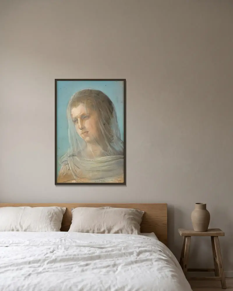 Studie für die Figur der Keuschheit von Louis Janmot gerahmt an einer Wand