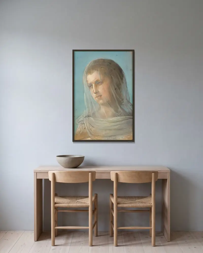 Studie für die Figur der Keuschheit von Louis Janmot gerahmt an einer Wand