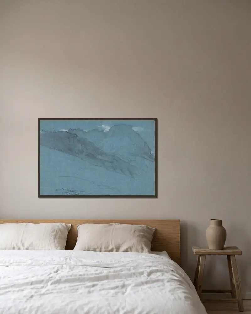 Studie av berg i Chamonix av Louis Janmot inramad på en vägg