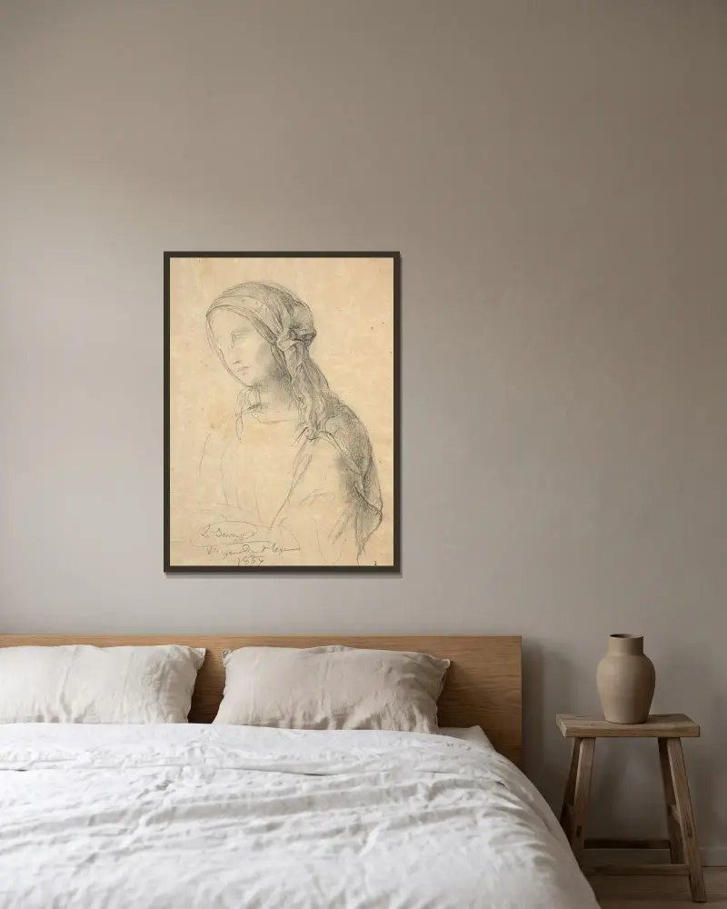 Studie der Jungfrau von Louis Janmot gerahmt an einer Wand