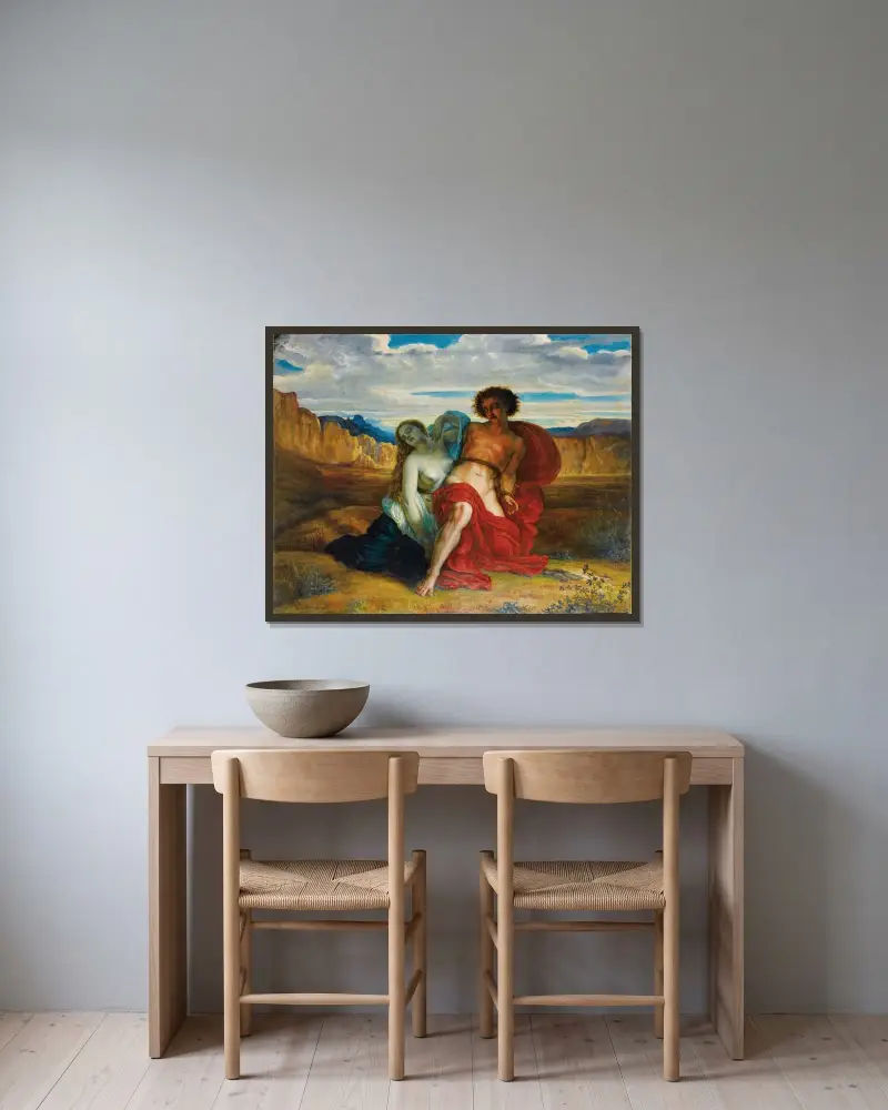 Mezences plågor av Louis Janmot inramad på en vägg