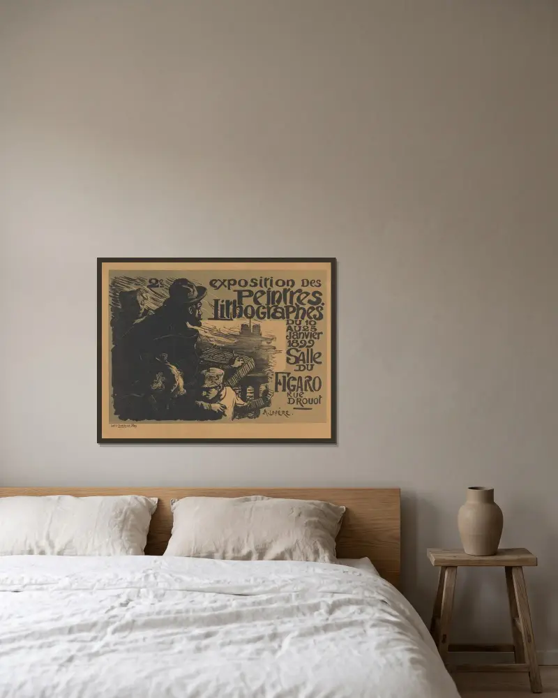 2e exposition des peintres lithographes av Auguste Louis Lepère inramad på en vägg