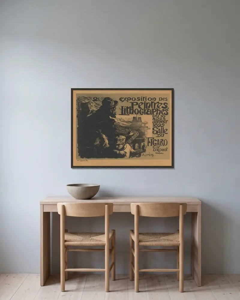 2e exposition des peintres lithographes av Auguste Louis Lepère inramad på en vägg