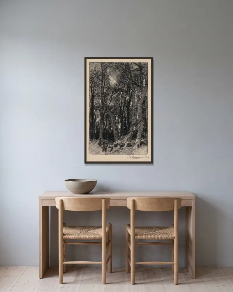 Bas-Bréau av Auguste Louis Lepère inramad på en vägg