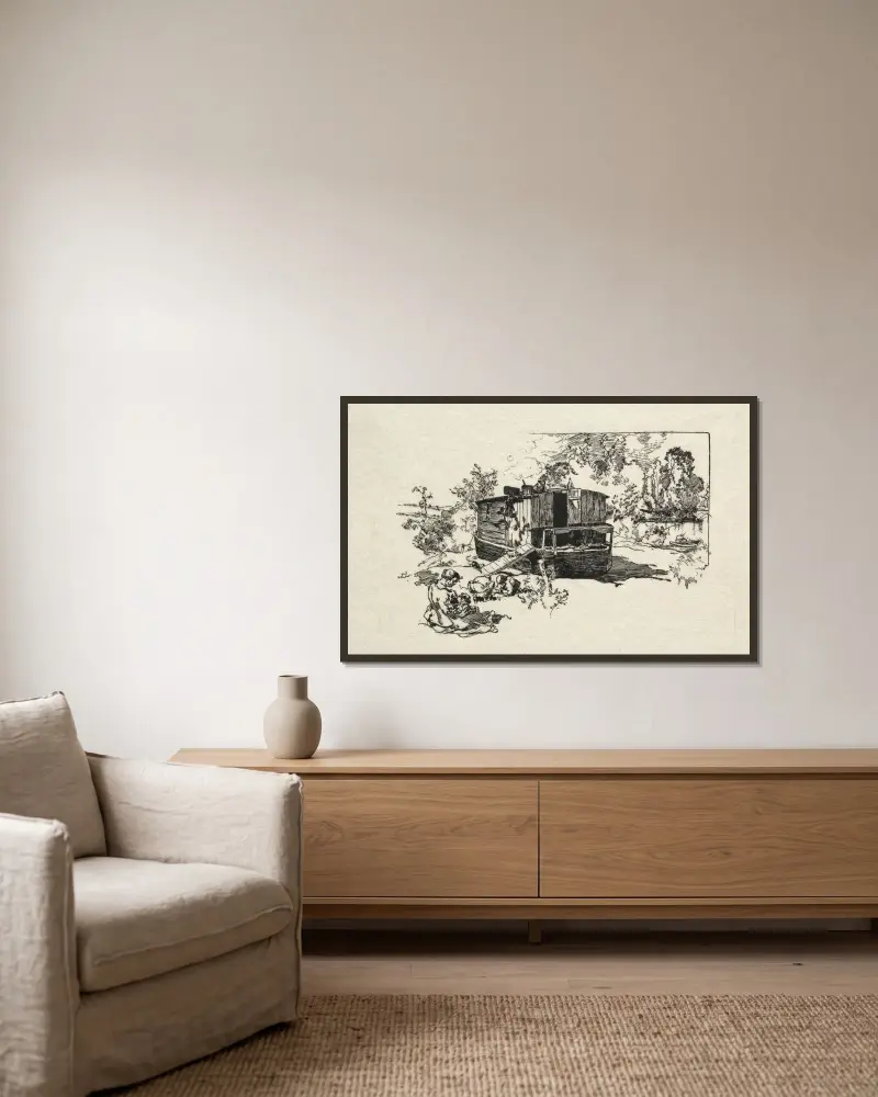 Bostadsbåt av Auguste Louis Lepère inramad på en vägg