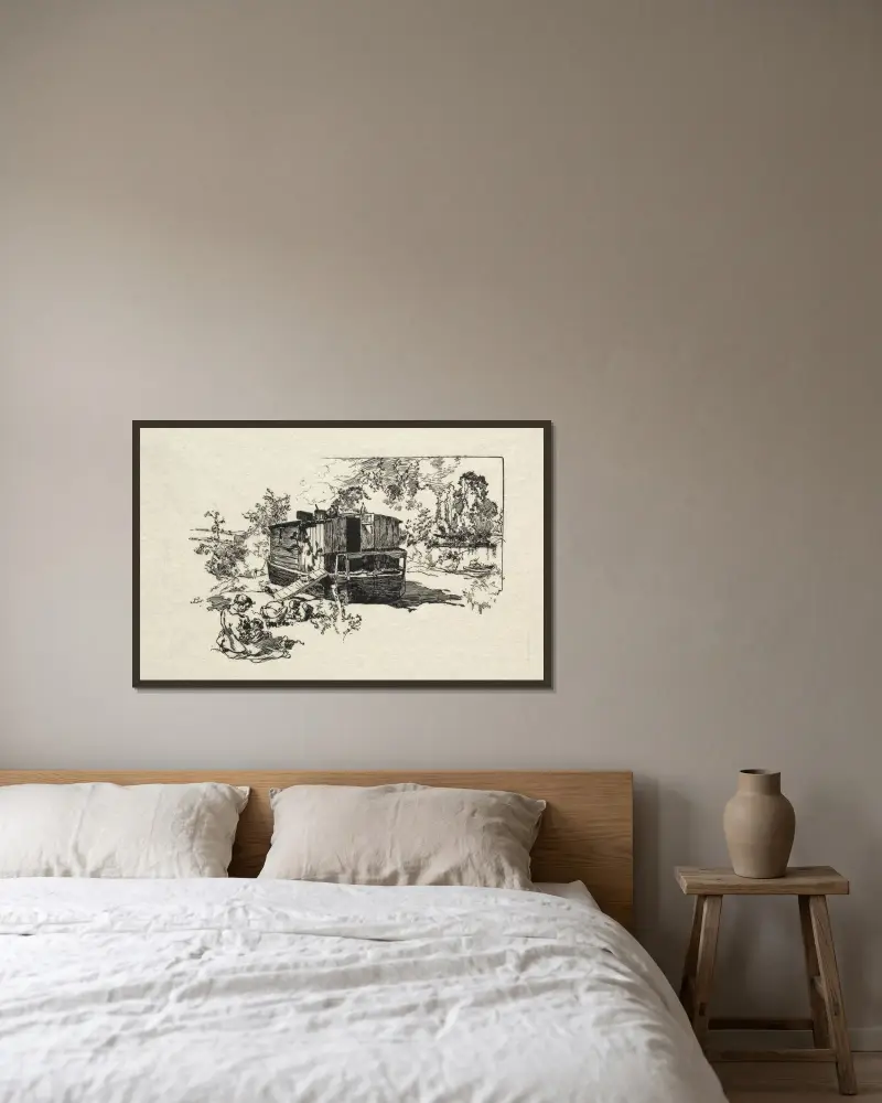 Bostadsbåt av Auguste Louis Lepère inramad på en vägg