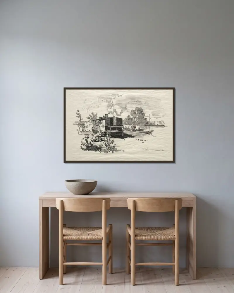 Bostadsbåt av Auguste Louis Lepère inramad på en vägg