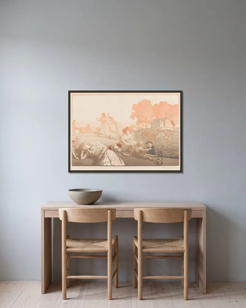 Bucolique Moderne 5 av Auguste Louis Lepère inramad på en vägg