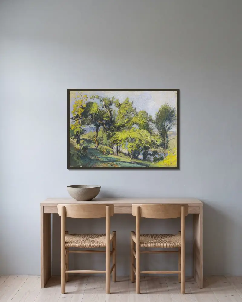 Kastanjeträd ovanför en flod av Auguste Louis Lepère inramad på en vägg