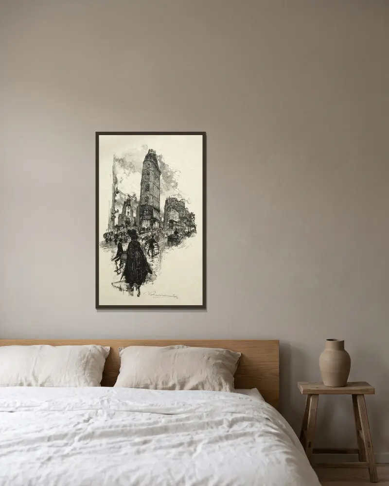 Hörnet av Rue de la Lune av Auguste Louis Lepère inramad på en vägg