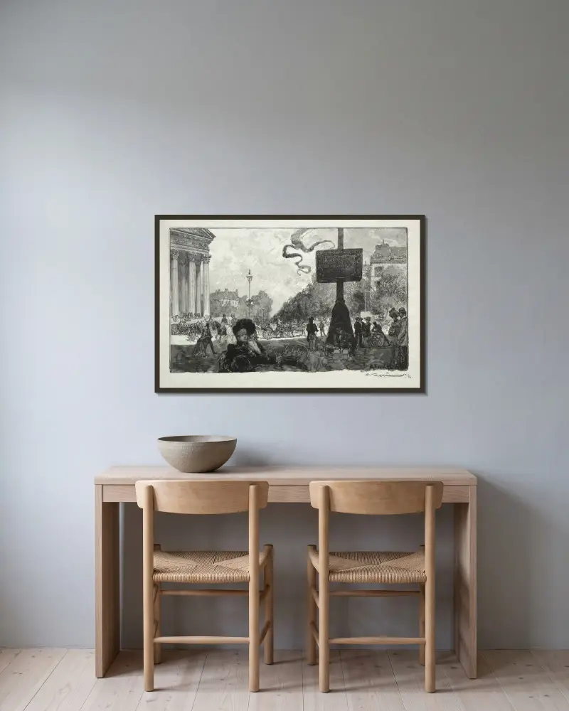 Hörnet av Rue Royale av Auguste Louis Lepère inramad på en vägg