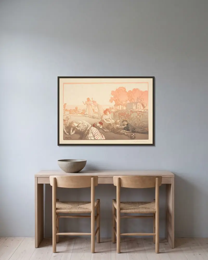 Frukost i det gröna av Auguste Louis Lepère inramad på en vägg