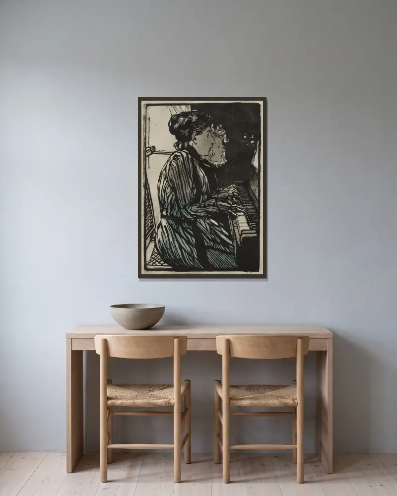 Fyrhändigt stycke av Auguste Louis Lepère inramad på en vägg