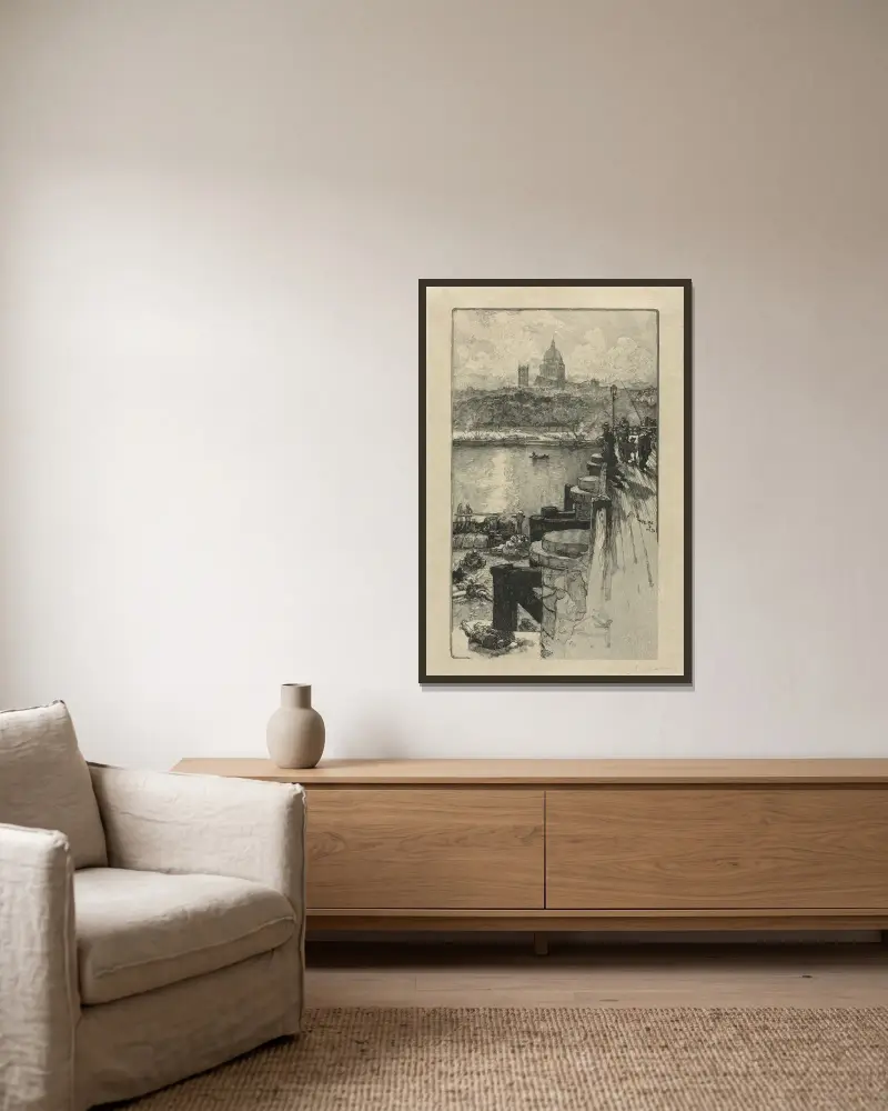 Fiskare på en pir, Paris av Auguste Louis Lepère inramad på en vägg