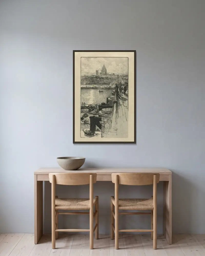 Fiskare på en pir, Paris av Auguste Louis Lepère inramad på en vägg